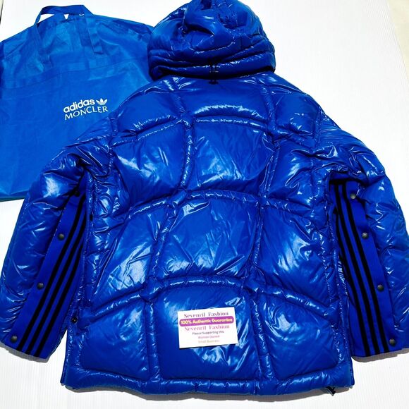RARE Moncler x Adidas Chambery Down Jacket 3/ L Blue Quilted Side Snap NWT - Picture 6 of 16